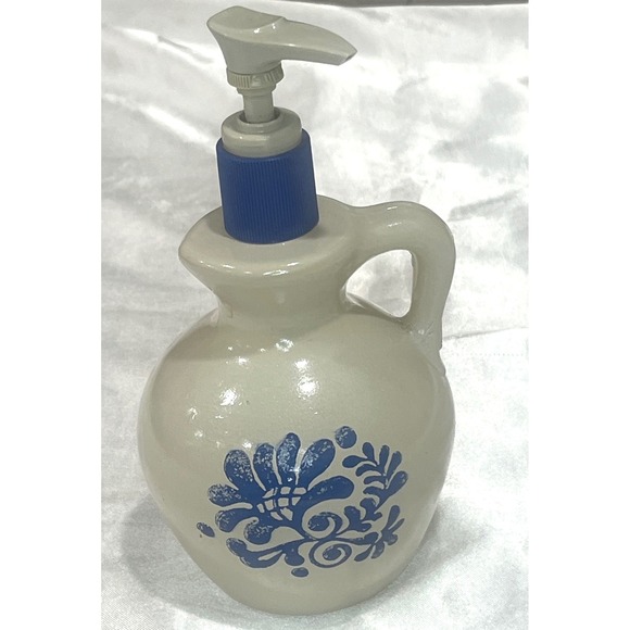 AVON vintage country jug pump lotion soap 10 oz cream blue floral dispenser only - Picture 1 of 8